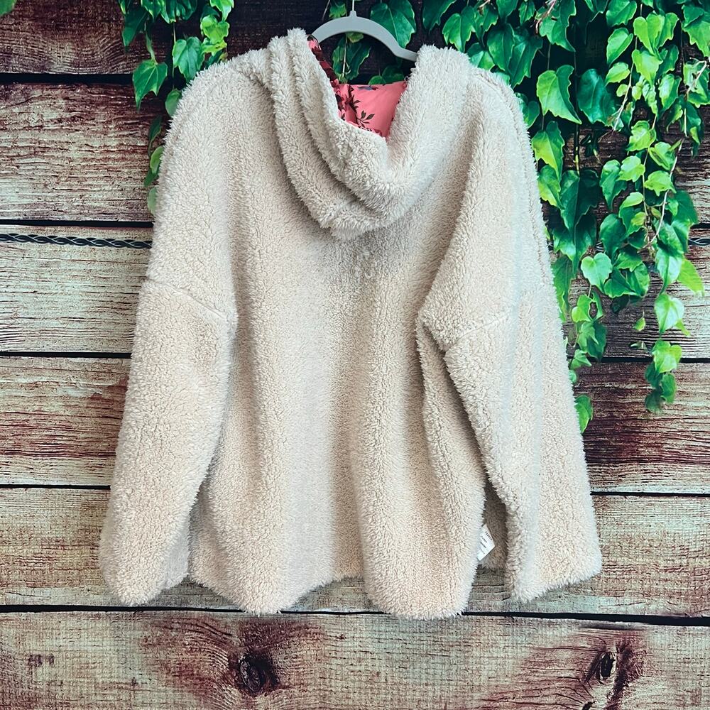 Urban Outfitters Inspired Beatriz Fuzzy Reversible Coat Jacket L Floral Fleece - Picture 5 of 11